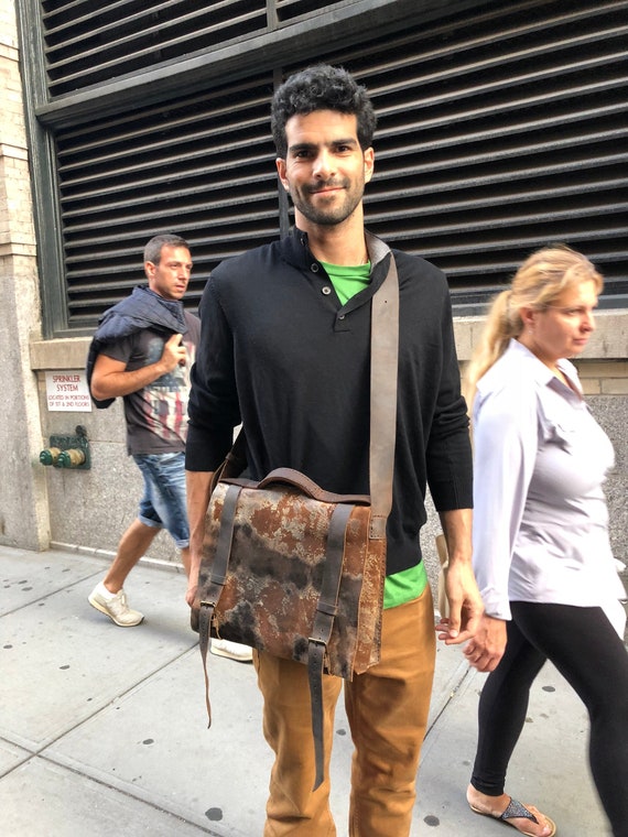 Distressed Leather Satchel / Leather Laptop Bag with Shoulder Strap / Vintage Leather Laptop Bag with Handle