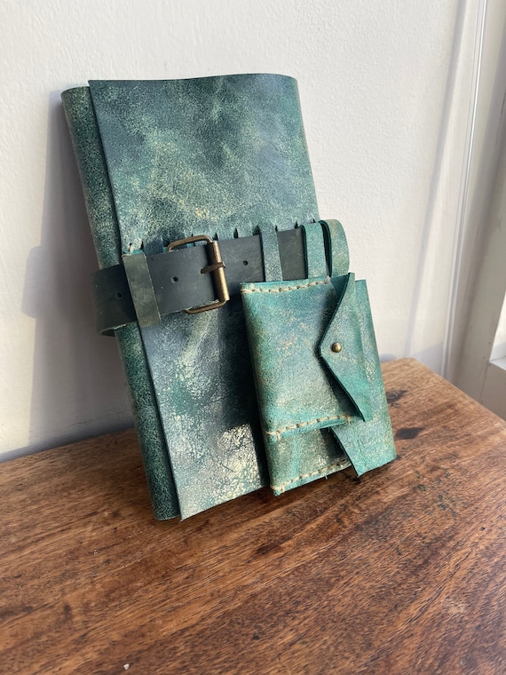 Jade Journal / Refillable Leather Notebook / Pencil loop holder / Handmade leather Diary / Hand stitched in NY