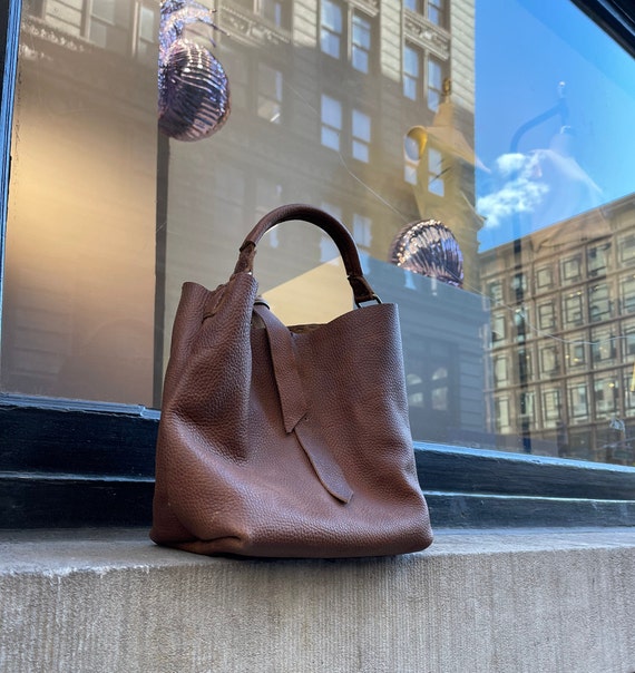 Mini crossbody bag / Leather tote with handle / Handmade leather tote bag / Made by hand in NYC