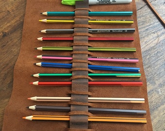 Pen case holder, Custom pencil case, Handmade unique pencil holders, Leather pen holder cases, Roll up case, Personalized pen case