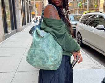 Jade Tote / Crossbody Tote Bag / Large Hobo Tote / Large Crossbody Bag / Green Leather Hobo / Made by Hand In New York