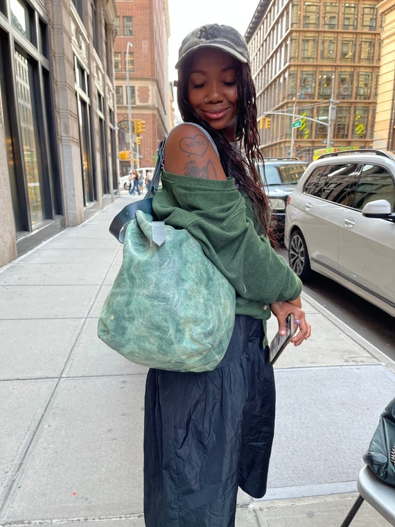 Jade Tote / Crossbody Tote Bag / Large Hobo Tote / Large Crossbody Bag / Green Leather Hobo / Made by Hand In New York