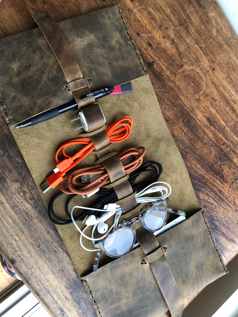 Travel cord case Universal cable organizer leather Travel Etsy