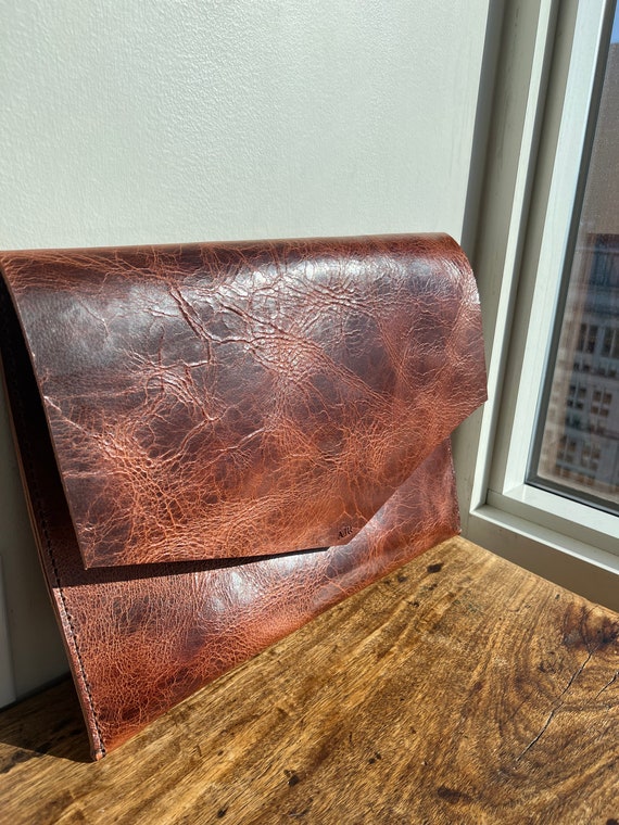 Fidi Laptop Sleeve, Large Document Holder, Leather Laptop Sleeve in Bridle Leather, Marble Brown Leather Laptop Case