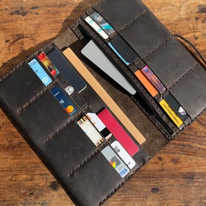 Wallet / Large / Travel / Leather / Handmade brown leather wallet / Oversized travel wallet, Made by hand