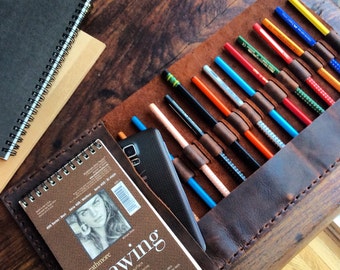 Drawing sketchbook, Refillable leather sketchpad drawing pencil holder, Leather travel sketchpad cover doodle sketchbook