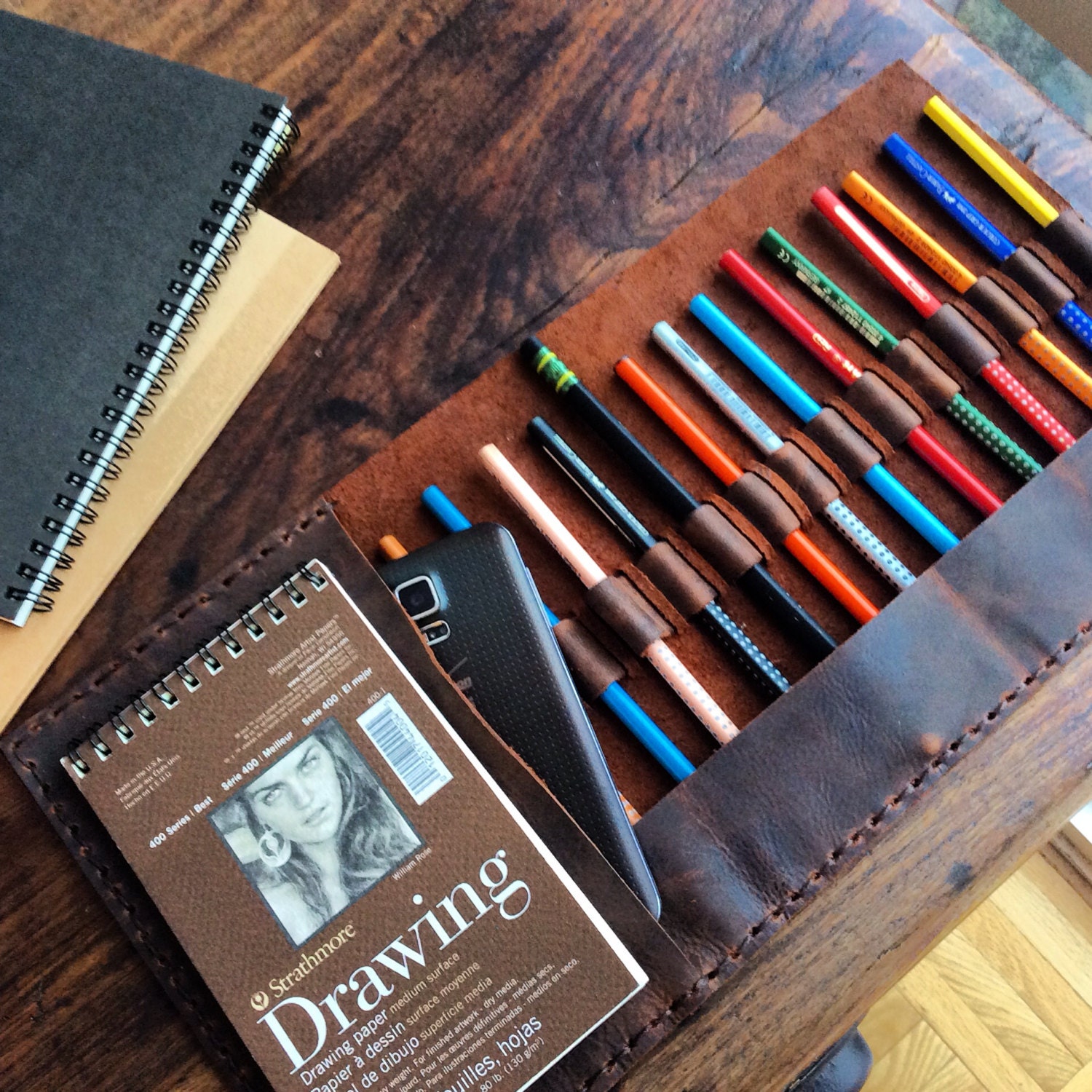 Drawing sketchbook, Refillable leather sketchpad drawing pencil holder,  Leather travel sketchpad cover doodle sketchbook