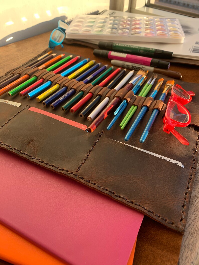 Padfolio leather / 7 Pocket sketchpad holder / Artists Etsy