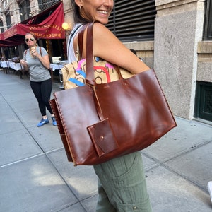 Nolita Tote, Large Leather Tote Bag, Large Laptop Tote, Shoulder Bag, Custom Made by hand in NYC, Hand stitched