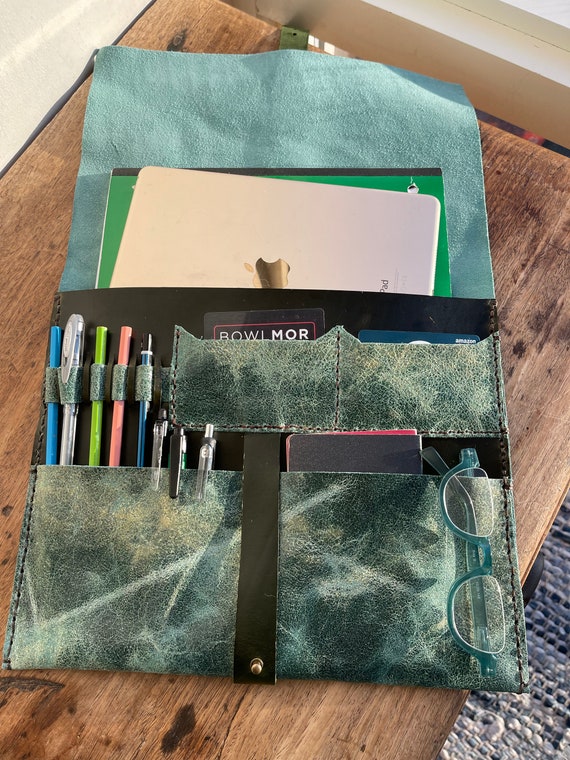 Ocean Laptop Case / Leather Document Holder / Handmade Leather Laptop Case / Sewn by Hand