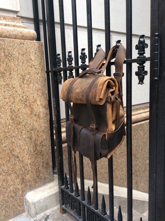 Rolltop backpack, Leather rucksack, Large travel bag, Leather roll top bag, Customizable roll top backpack, Oversized travel bag, NY made