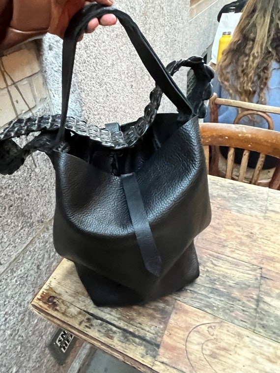 Black Hobo, Large Leather Hobo Tote with Crossbody Strap and Handle