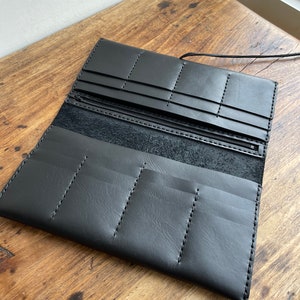 Oversized Travel Wallet / Large Leather Wallet / Black Clutch Wallet / Hand Stitched Leather / Made in NY