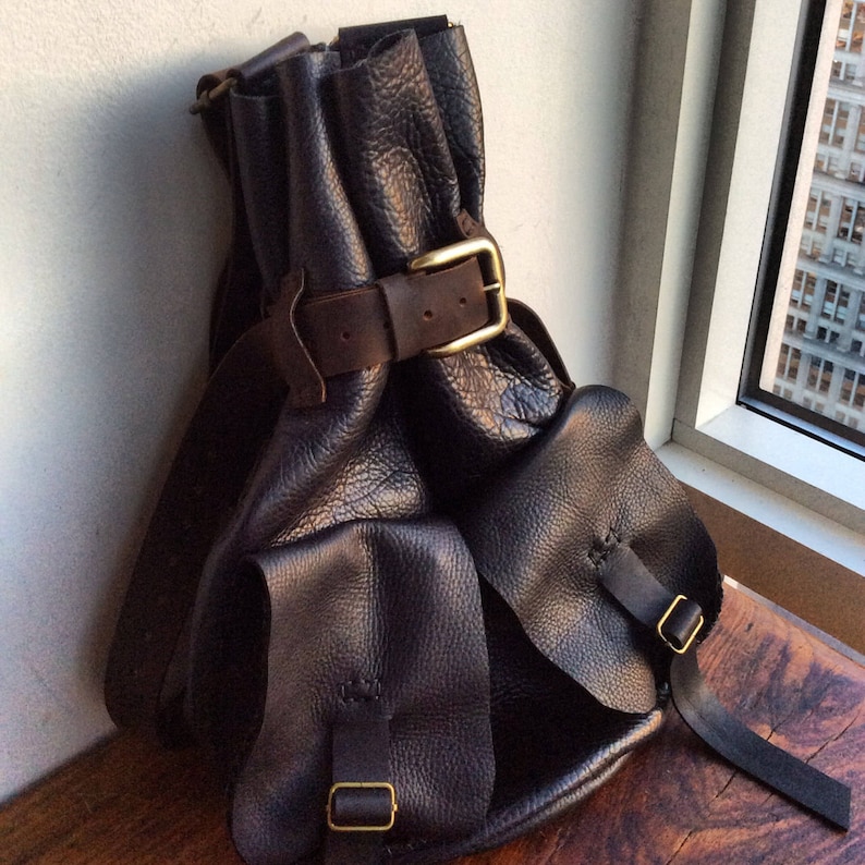 black soft leather backpack