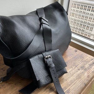 Black Satchel, Black Leather Laptop Bag, Expandable Leather Messenger
