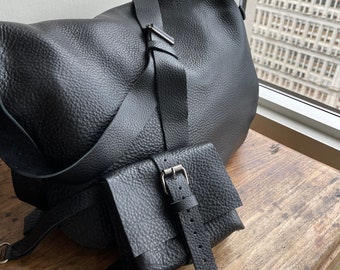 Black Satchel, Black Leather Laptop Bag, Expandable Leather Messenger