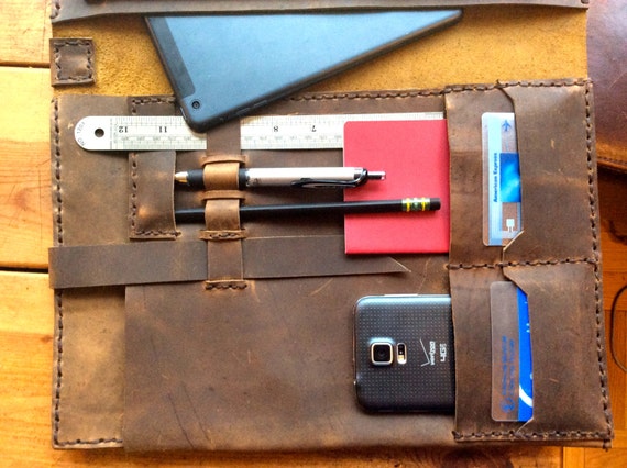Leather padfolio, Brown business folio, Handmade leather portfolio folder, 6 pocket folder, Leather notepad holder organizer, Custom made