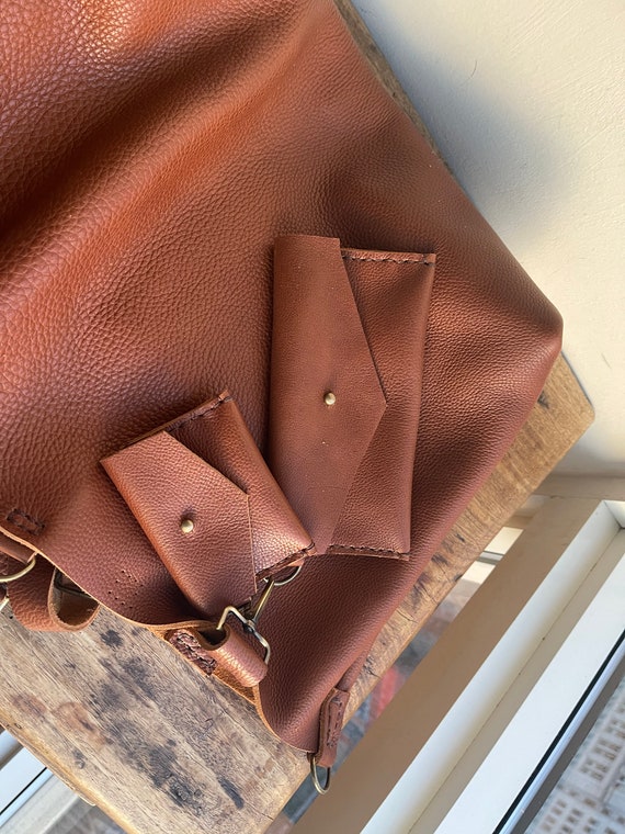 British Tan Tote / Leather Tote Bag iPad Pocket / Handmade Leather Work Bag / Made by Hand in NYC