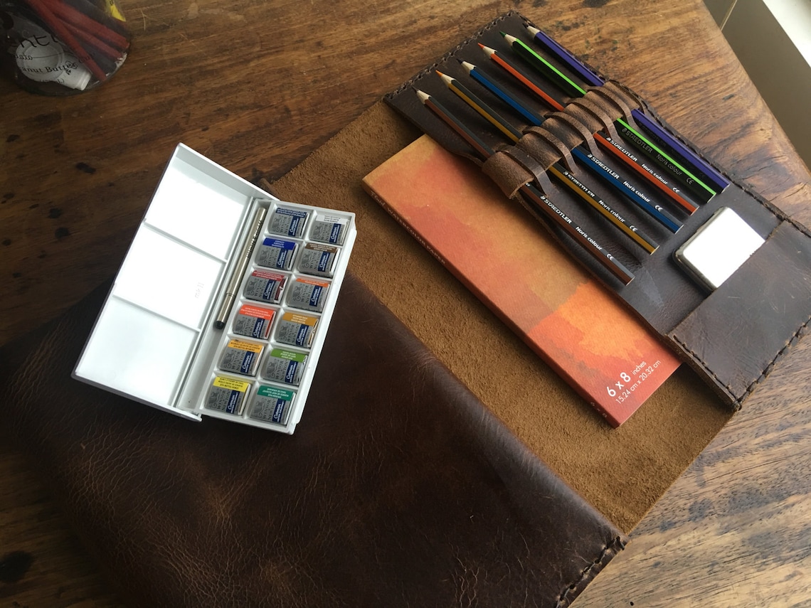 Sketchbook Pencil Case / Refillable Leather Journal / Pencil Etsy