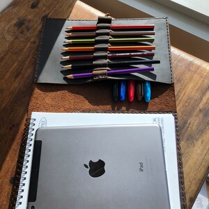 Handmade Leather Trifold Sketchbook Journal with Pen Holder image 10