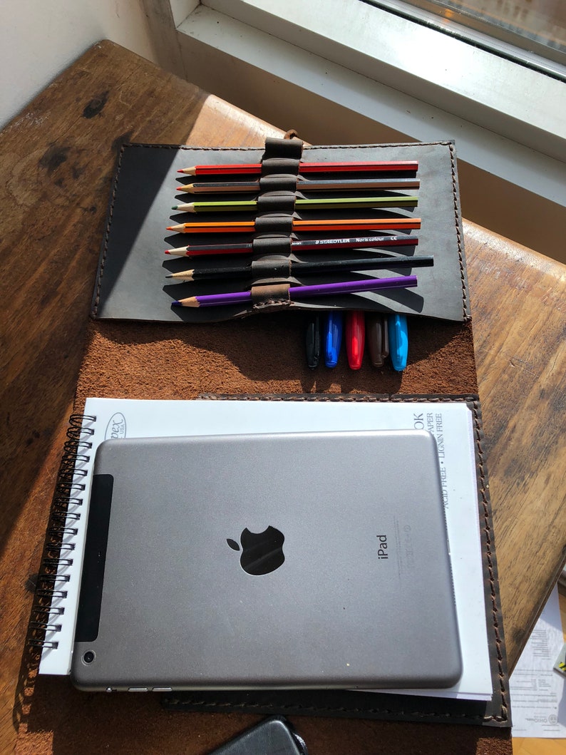 Handmade Leather Trifold Sketchbook Journal with Pen Holder image 10