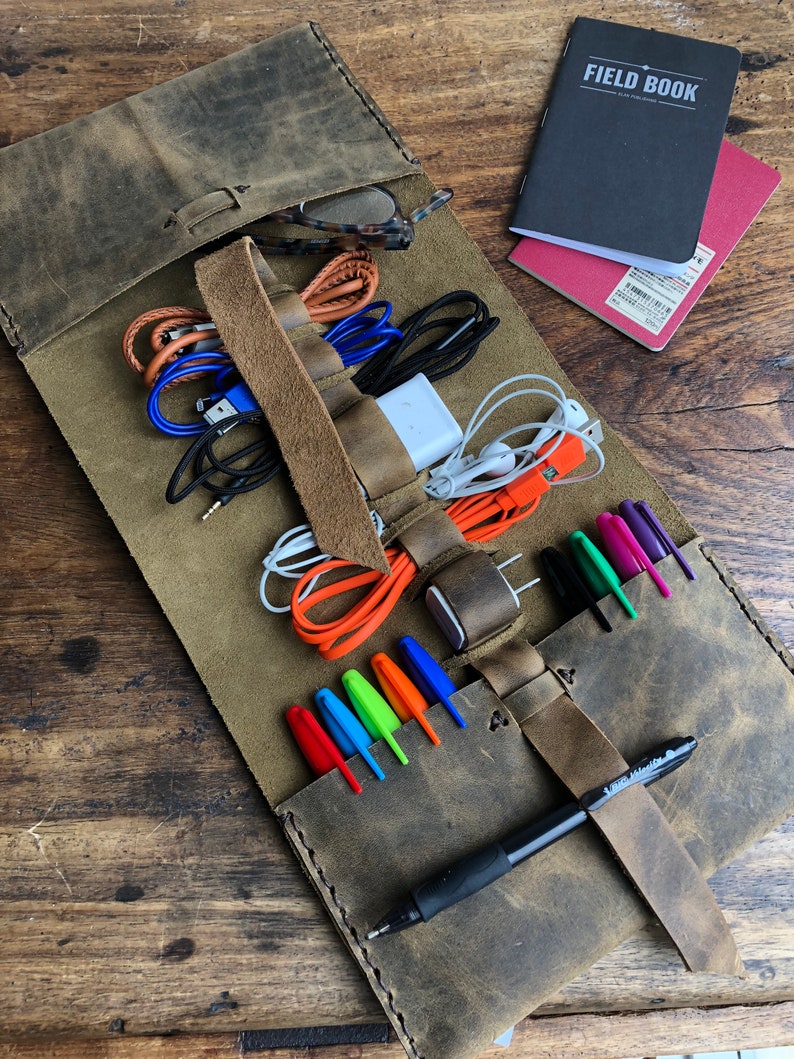Travel cord case Universal cable organizer leather Travel Etsy