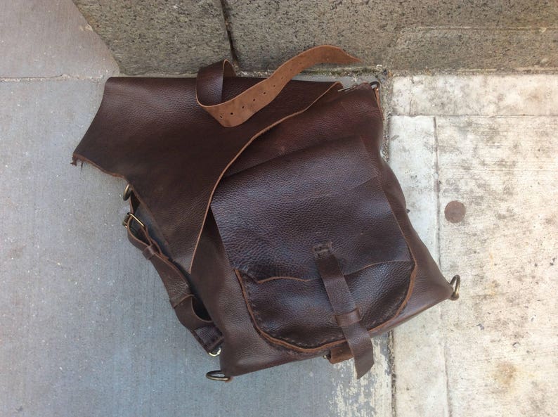 Bison Leather Backpack / Convertible Messenger Bag Backpack Etsy