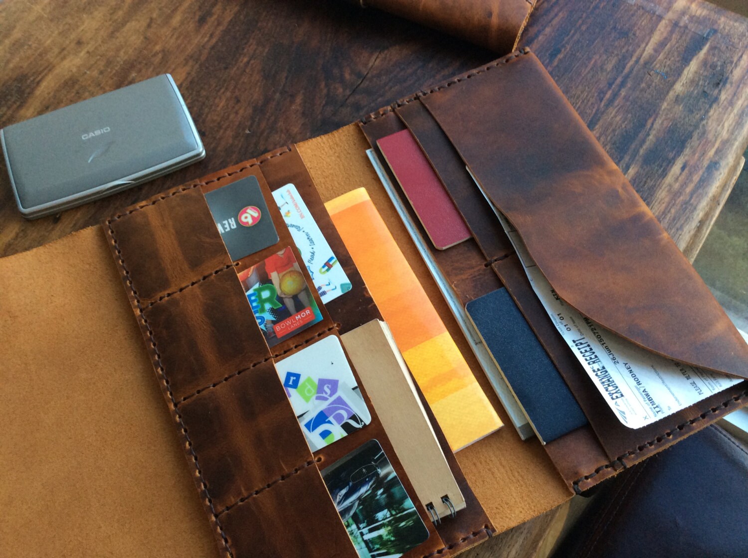 Leather document wallet, Handmade leather large trifold travel wallet