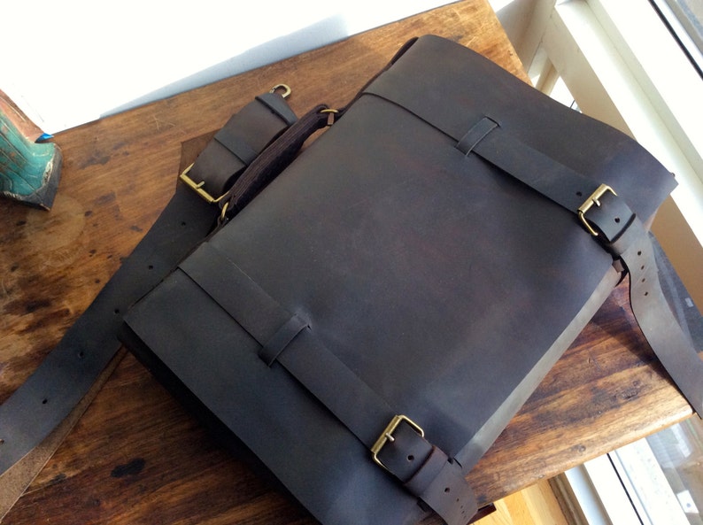 Midtown Messenger / Leather Laptop Bag / Computer Work Bag/ Handmade Leather Messenger Made by Hand in NY image 4