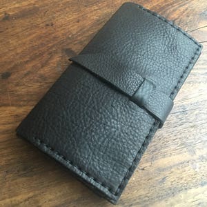 Cartera de cuero negro, Tarjetero para chequera, Carteras grandes para mujer, Cartera de cuero triple, Cuero negro suave