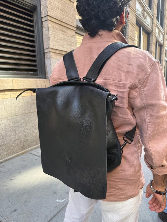 Soft backpack / Large Black Rusack / Custom made leather backpack