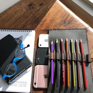 Handmade Leather Trifold Sketchbook Journal with Pen Holder image 5