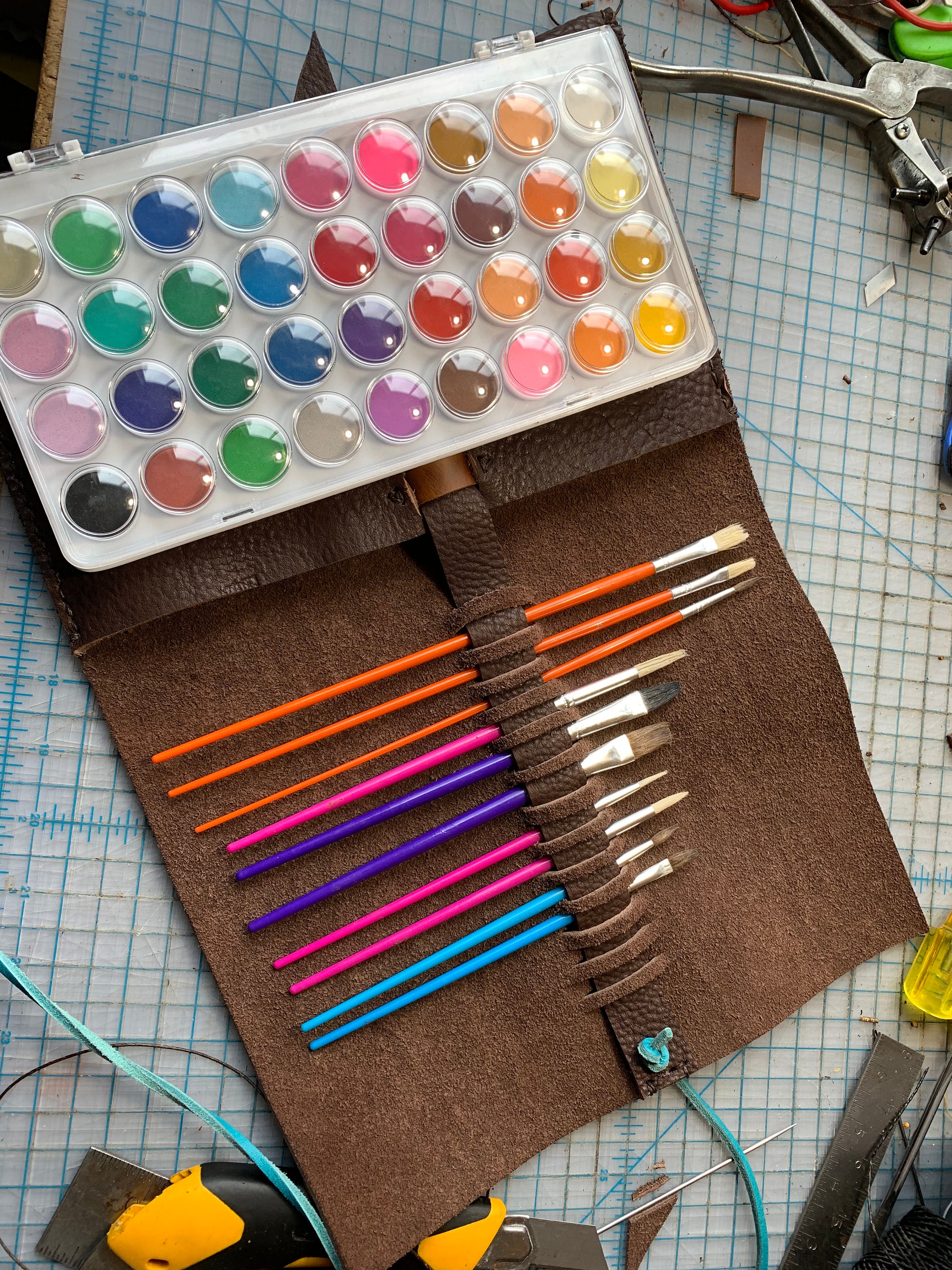 Leather Brush Holder / Paintbrush Case / Leather Case for Art Etsy