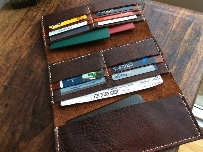 Bison Hand-stitched Trifold Wallet / Handmade Leather Wallets / Custom Handmade Leather Wallet / Bordeaux Bison image 3