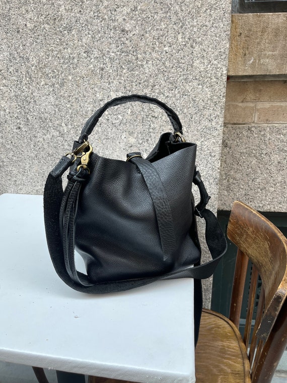 Black Crossbody / Soft Black Handbag / Crossbody Leather Purse / Handmade in New York / Made by hand