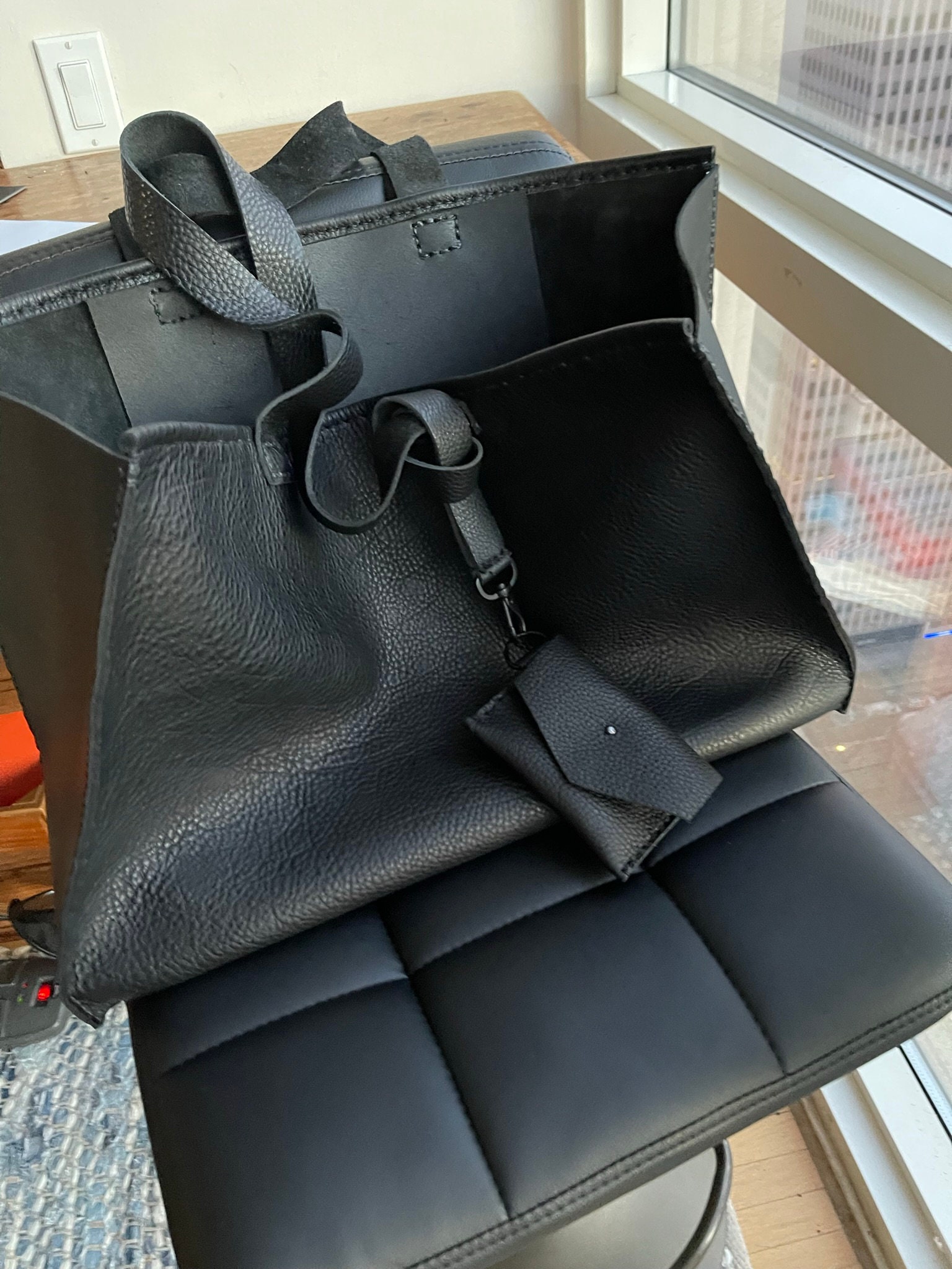 Onyx Tote / Black Leather Work Bag / Large Black Leather Tote Bag ...