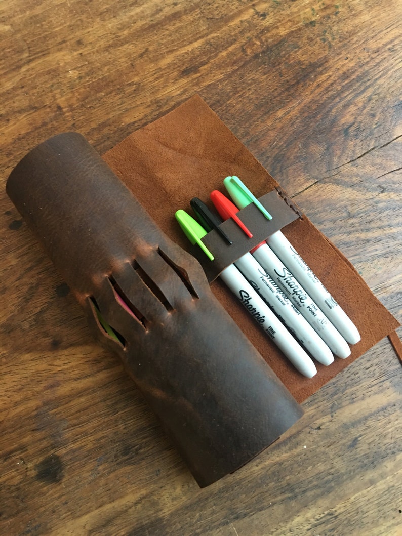 Pen case holder, Custom pencil case, Handmade unique pencil holders, Leather pen holder cases, Roll up case, Personalized pen case image 4