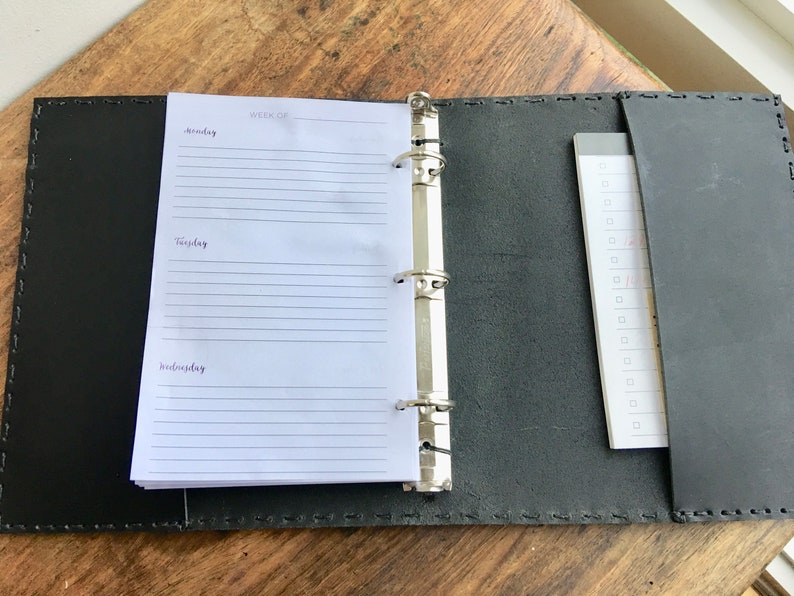 Small binder, A5 planner organizer, Three ring notebook, Black bridle leather mini binder, 5.5 x 8.5 leather notebook, 3 ring planner holder image 4