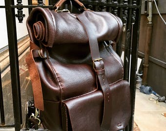 Roll Top Backpack / Large Leather Rucksack / Rolltop Laptop Backpack / Travel Rucksack / Roll up Backpack