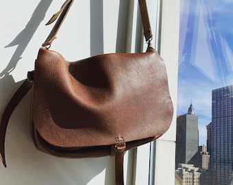 Leather crossbody bag, Brown leather hobo bag, Soft leather slouchy satchel, Crossbody handbag, Made in NY city