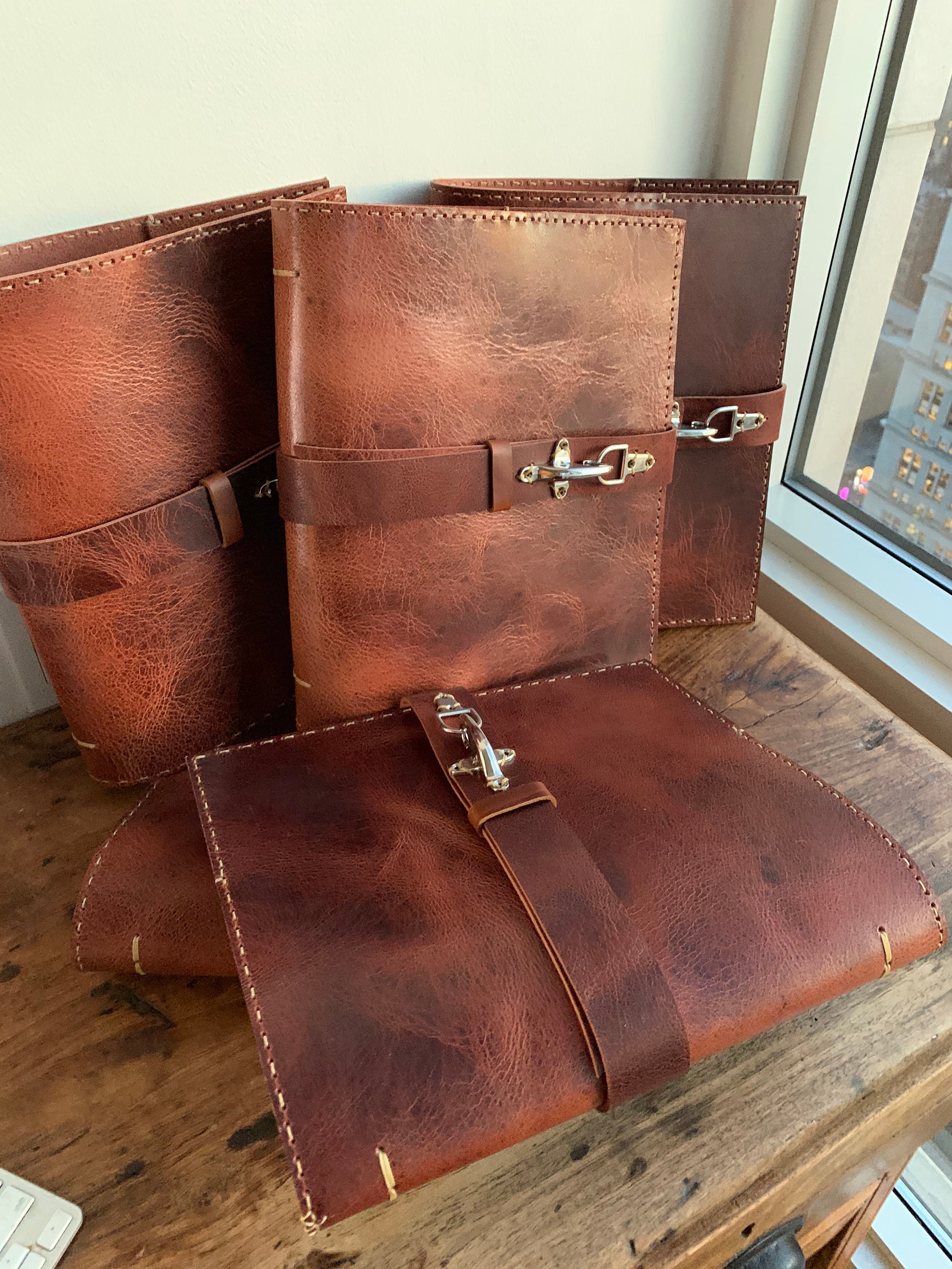 Leather 3 Ring Binder Business Portfolio Folders with Pockets