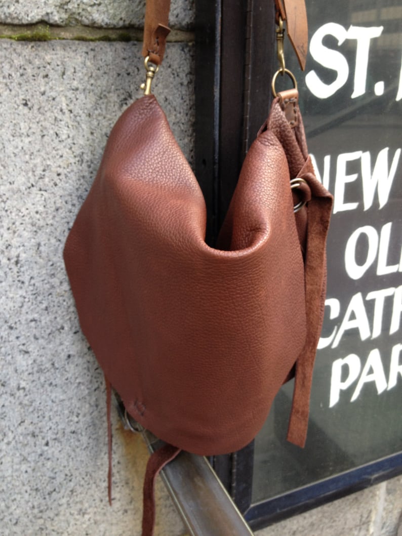 Leather crossbody bag, Brown leather hobo bag, Soft leather slouchy satchel, Crossbody handbag, Made in NY city image 7