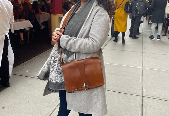 British Tan iPad Bag / Handmade Leather Satchel / Small Tablet Messenger / Hand stitched Leather Made in New York
