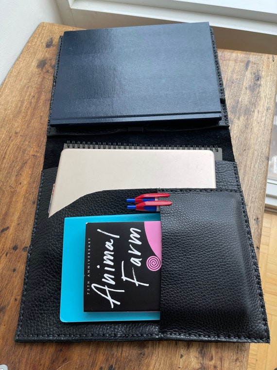 Work Portfolio / Black Leather Portfolio Organizer/ Pocket Notebook