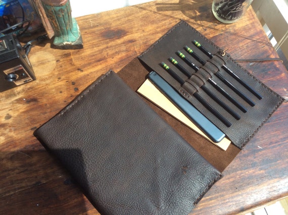 Pocket Notebook / Large Leather Notebook / Large Refillable Journal with Pocket / 8.5 x 11 Paper/ Made by Hand in NY