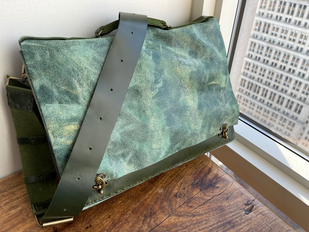 Jade Messenger Leather Satchel Custom Leather Messenger Etsy