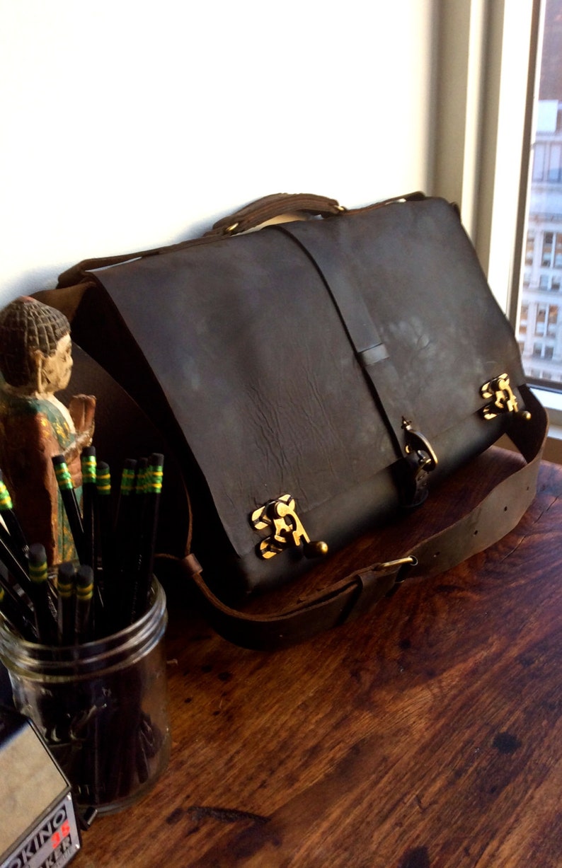 Large Computer Bag 17 Laptop Satchel Leather Work Bag Etsy