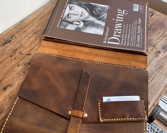 Handmade iPad padfolio, Custom rugged leather iPad padfolio organizer with notepad, Brown leather portfolio iPad pro holder, Custom Made