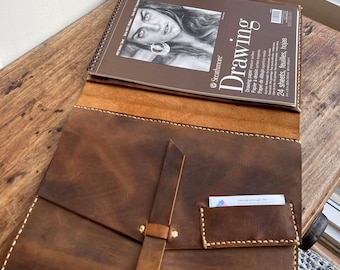 Handmade iPad padfolio, Custom rugged leather iPad padfolio organizer with notepad, Brown leather portfolio iPad pro holder, Custom Made