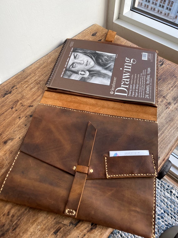 Handmade iPad padfolio, Custom rugged leather iPad padfolio organizer with notepad, Brown leather portfolio iPad pro holder, Custom Made